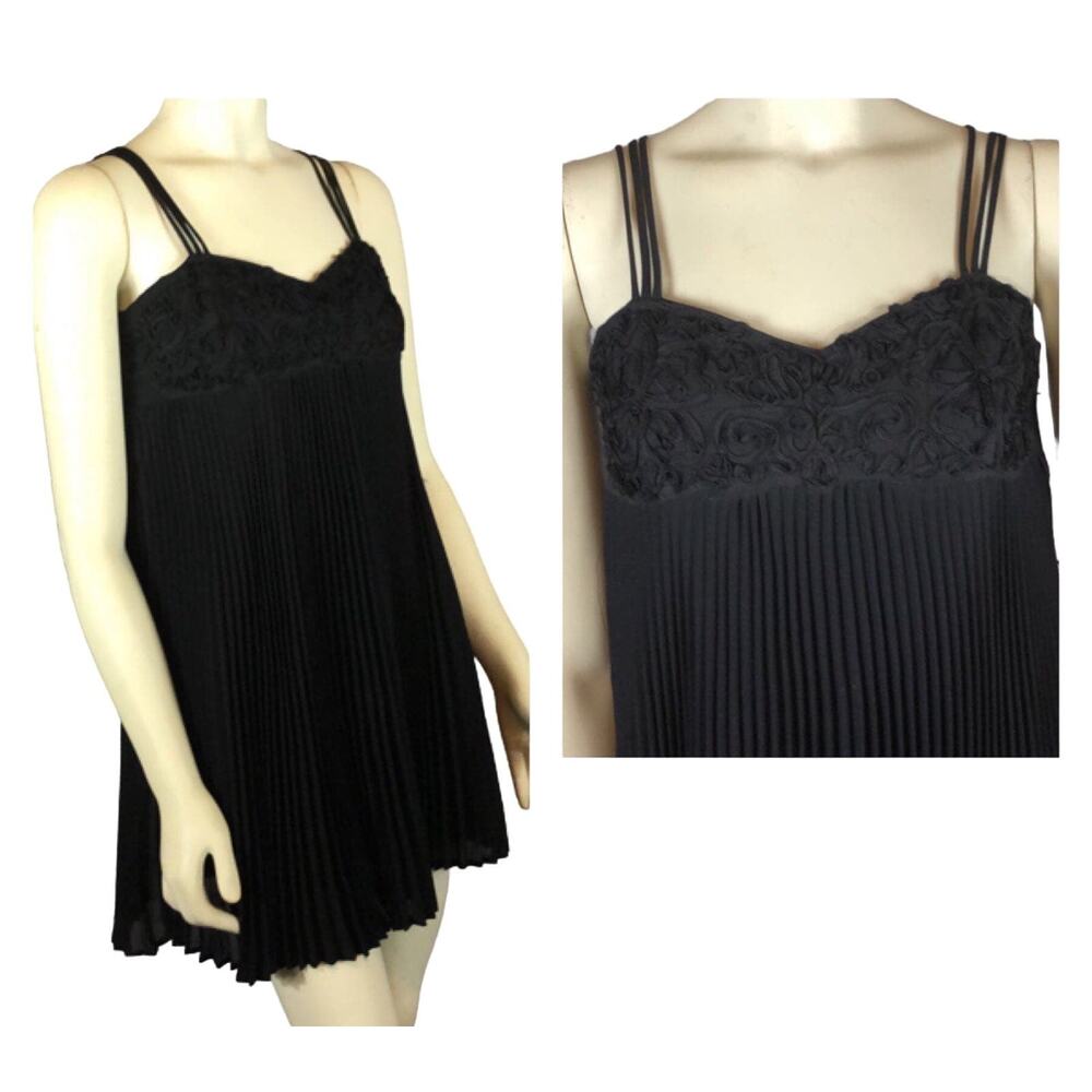 Vintage STARLET brand sexy black Spaghetti strapped pleated dress size small
